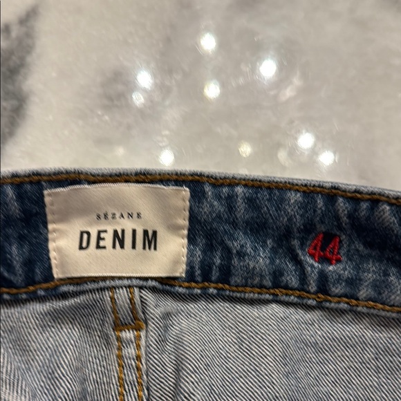 SEZANE L'ICONIQUE DROIT TROUSERS Blue Straight Leg Timeless Style 34” waistUS 12 - Picture 12 of 16